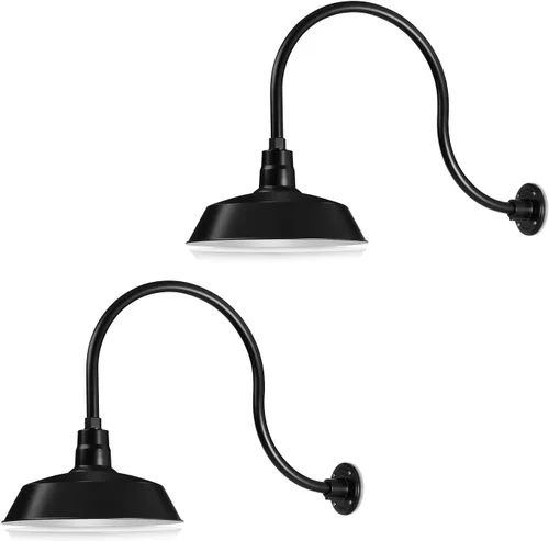 Miniatura 27 de 14 pulgadas. RLM Warehouse - Pantalla con brazo de cuello de cisne y bombilla Led A19 5000K de 9W Galvanizado (paquete de 2)