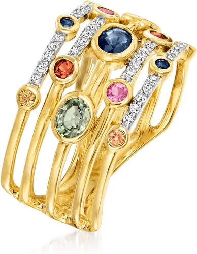 Miniatura 3 de Ross-Simons Anillo de diamantes multicolor de 1,10 qt. t.w. en oro amarillo de 14 quilates, Piedra preciosa, zafiro