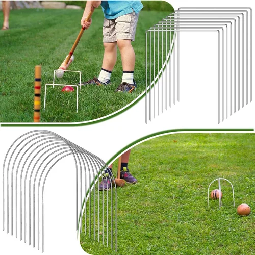 Miniatura 7 de Juego de 10 Wickets de repuesto para aros de metal de croquet con revestimiento galvanizado y plástico para patio trasero familiar juego al aire