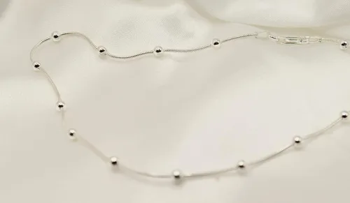 Miniatura 4 de PORI JEWELERS Tobillera de serpiente de plata de ley con cuentas de bola - para mujer - Cerradura de langosta - Hecho en Italia, Metal