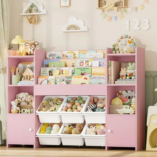 Miniatura 12 de FINETONES Organizador de almacenamiento de juguetes con 6 cubos de juguetes, organizador de juguetes para niños con 6 cubículos, organizadores