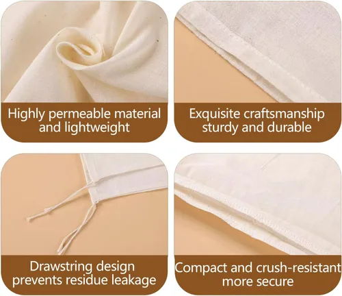 Miniatura 4 de 30 piezas de bolsas de especias de algodón natural para cocinar: 4x6, 6x8 Filtros de té reutilizables con cordón, ideales para colar sopas, bolsitas
