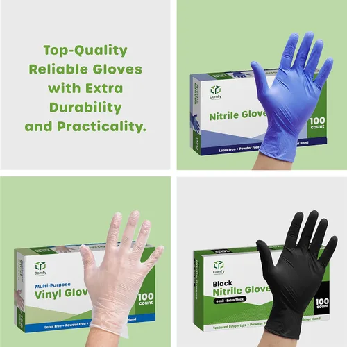 Miniatura 7 de Comfy Package Guantes de plástico desechables de mezcla de vinilo sintético no estériles, sin polvo ni látex