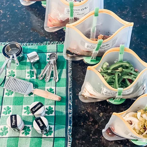 Miniatura 5 de Ruibo Soporte de estante holgado para preparación de alimentos/bolsa Ziplock, planificación de comidas/soporte de plástico para bolsas