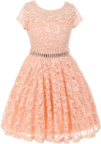 Miniatura 39 de Little Girl - Vestido de niña con manga de encaje y cinturón de piedras