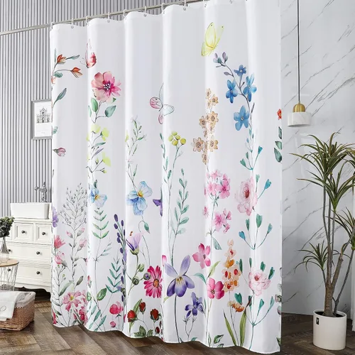 Miniatura 6 de Cortina de ducha floral de 72 x 36 pulgadas, cortinas de ducha de tela de poliéster impermeable para baño, cortina de ducha de tela lavable a