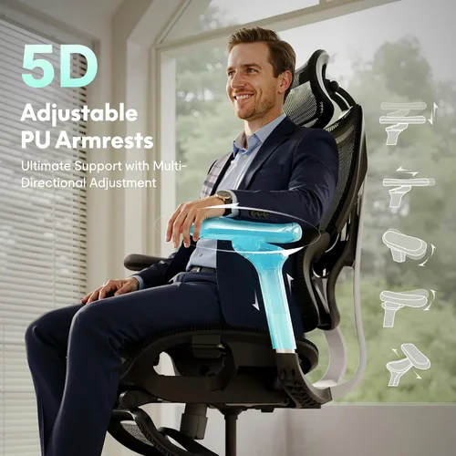 Miniatura 5 de FLEXISPOT ErgoX Max - Silla ergonómica de oficina, color negro, marco y base de aleación de aluminio, capacidad de 661 libras, reposabrazos 5D