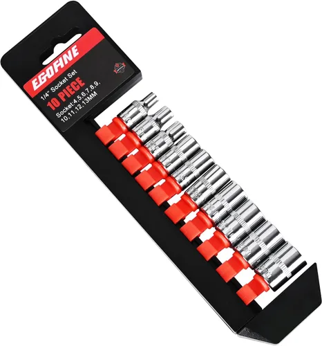 Miniatura 11 de Egofine Juego de llaves de trinquete de enchufe mini de 12 piezas de 1/4 pulgada, juego de enchufes de accionamiento con 10 enchufes (4-13mm)
