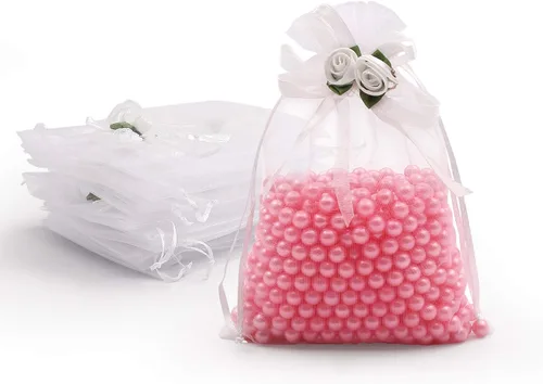 Miniatura 9 de SumDirect Bolsas de regalo de organza rosa – 50 bolsas de regalo de boda de 4 x 6 pulgadas, bolsas de joyería con cordón para fiestas, bodas