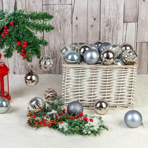 Miniatura 60 de AMS Esferas de Navidad de 2.36 pulgadas/60mm, 34 unidades, adornos grandes, decoraciones para fiestas, inastillables, colgantes festivos para Negro