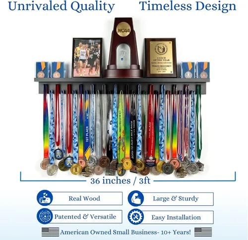 Miniatura 2 de Estante para premios de medallas de 3 pies para exhibición y estante para trofeos – Soporte para trofeos y medallas multideporte para exhibición