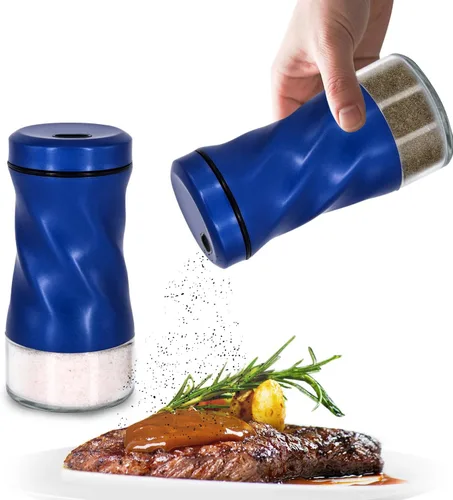 Saleros y pimenteros azules, accesorios para mesa y mostrador, NEODACO salero de vidrio con tapas de acero inoxidable para el hogar, restaurantes y