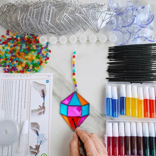 Miniatura 3 de Winlyn 27 juegos de adornos de atrapasoles con joyas, decoración de pintura para ventanas, kits de manualidades, atrapasoles de joyas para niños