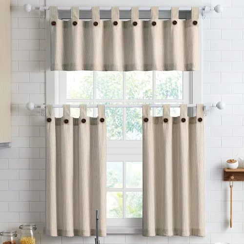 Miniatura 20 de Cortinas de nivel de algodón July Joy de 24 pulgadas de largo, cortinas de cocina de estilo rústico, bolsillo para barra para ventana pequeña