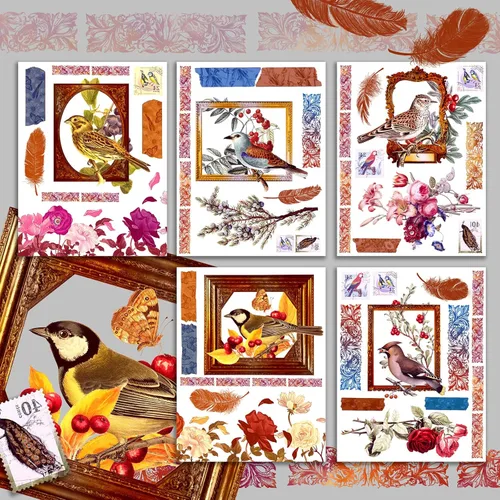 Miniatura 3 de Decoupage - Paquete de papel (15 hojas de 8 x 11 pulgadas), pájaros y flores del siglo XIX HANATABA Vintage Art Deco Styled Ephemera Pictures