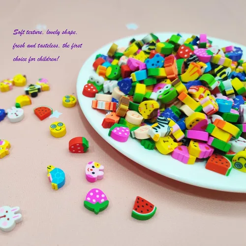 Miniatura 4 de 300 unidades de mini borradores para niños, divertidos animales, frutas, animales, números, tartas, caras sonrientes, varios borradores novedosos