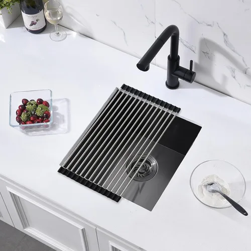 Miniatura 9 de Fregadero de cocina negro de 15 x 16 x 9 pulgadas, fregadero de cocina pequeño de acero inoxidable negro para preparación debajo del fregadero