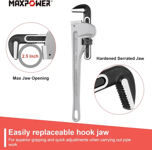 Miniatura 2 de MAXPOWER Llave de tubo de 18 pulgadas, llave de plomería de aluminio resistente