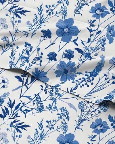 Miniatura 40 de Juego de sábanas florales - Juego de sábanas de cama florales azules y blancas - 1 sábana encimera, 1 sábana bajera y 2 fundas de almohada con 07