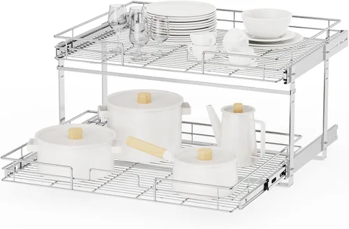 Miniatura 9 de ROOMTEC Organizador de gabinete extraíble, 1 nivel negro, organizadores de gabinete de cocina, estantes deslizantes, resistente, 5.5 pulgadas