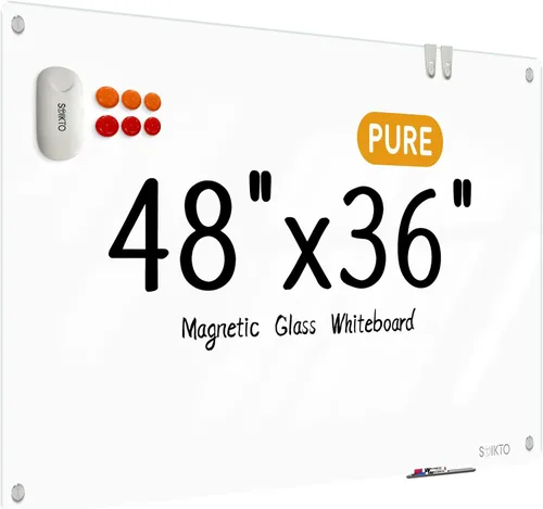 Miniatura 8 de Pizarra blanca de cristal – Pizarra de cristal de borrado en seco de 36 x 24 pulgadas, pizarra magnética blanca pura para escritura, pizarras