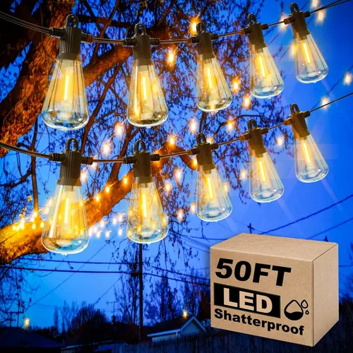 Miniatura 12 de Zuske Cadena de luces para exteriores de 25 pies, luces LED colgantes para patio con 12 bombillas inastillables, luces impermeables