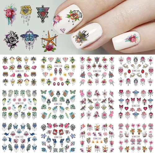 Miniatura 31 de TBRZTR 12 hojas de calcomanías de uñas para el día de San Valentín, diseño de torre de amor, diseño de paraguas, calcomanías de transferencia