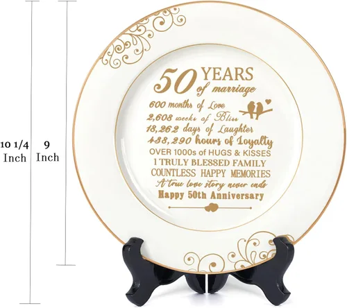 Miniatura 6 de Urllinz Placa de 50 aniversario con lámina de oro de 24 quilates, regalo de boda de aniversario de 50 años para parejas y padres, decoraciones