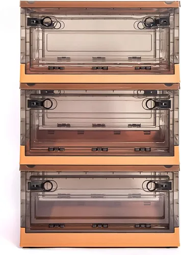 Paquete de 3 contenedores de almacenamiento de apertura lateral, tapa apilable plegable, fácil de ordenar con caja de almacenamiento, ideal para el