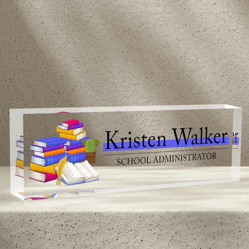 Miniatura 20 de Placa de nombre de escritorio personalizada, diamantes azules, regalo de decoración de oficina para profesores, jefes, empleados