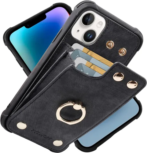 Miniatura 53 de Funda tipo cartera compatible con iPhone XR/10R con tarjetero de crédito, funda protectora de cuero a prueba de golpes compatible con anillo