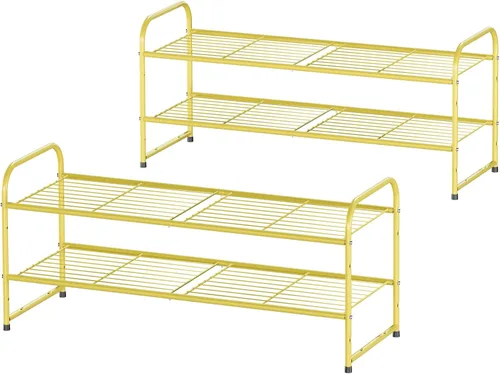 Miniatura 14 de Zapatero de 2 niveles para armario, organizador de almacenamiento de zapatos extra largo de 44 pulgadas para estantes, metal resistente, fácil