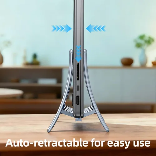 Miniatura 2 de Soporte vertical para laptop para escritorio, soporte para MacBook con bloqueo automático por gravedad, soporte vertical de plástico ABS compatible