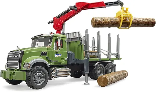 Miniatura 3 de Camión de madera de granito MACK con grúa de carga y 3 troncos