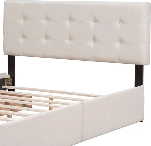 Miniatura 7 de Harper & Bright Designs Cama de plataforma tapizada tamaño Queen con almacenamiento, marco de cama Queen con 4 cajones y cabecero copetudo