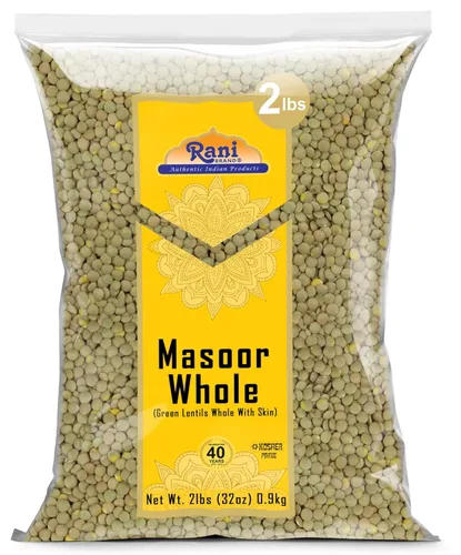 Rani Masoor Enteras (Lentejas verdes enteras con piel) 32 onzas (2 libras) 32.03 oz ~ Todo natural | Vegano | Apto para gluten | Sin OMG | Kosher |