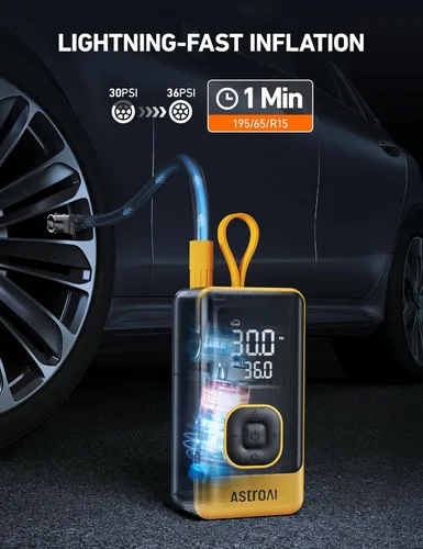 Miniatura 2 de AstroAI L7 - Inflador de neumáticos portátil, compresor de aire portátil, bomba eléctrica inalámbrica de 150 PSI con indicador digital, inflado