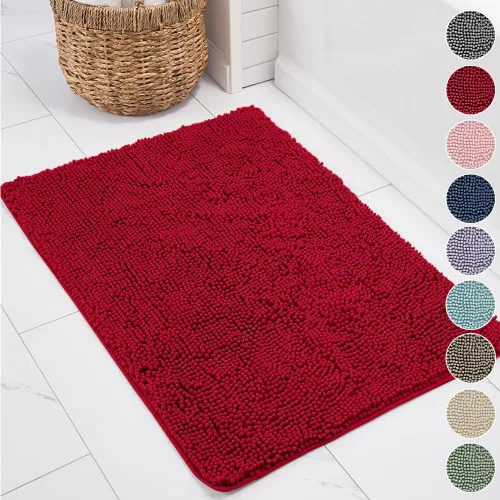 Miniatura 26 de KANGAROO Alfombras de baño, alfombra de baño de chenilla suave y absorbente, tapete de ducha lanudo, alfombra de baño de secado rápido lavable a