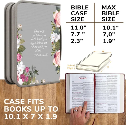 Miniatura 20 de DEHITE Funda para la Biblia para mujer, fundas de tela prémium para la Biblia para niñas, bolsa de transporte para mujer, ranuras para bolígrafos