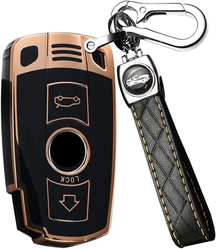 ontto Funda de llave de TPU para llavero de coche Compatible con BMW 1 3 5 Serie E90 E92 E93 X5 X6 Z4 E90 Protector antiarañazos para llave Negro L