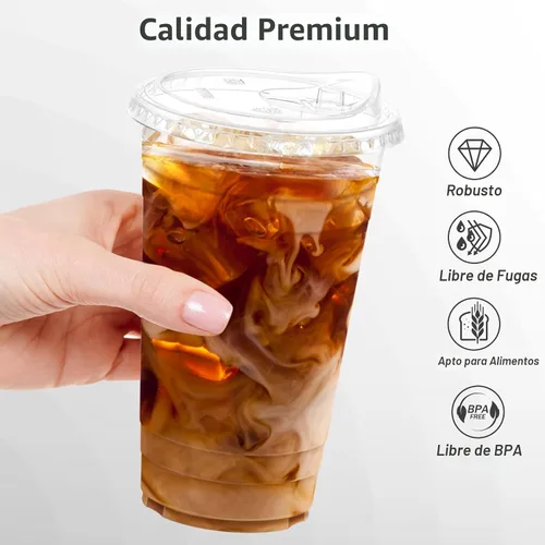 Miniatura 3 de Dealusy Paquete de 100 vasos de plástico transparente de 24 onzas con tapas, resistentes y seguros para alimentos, tazas de café helado con tapas