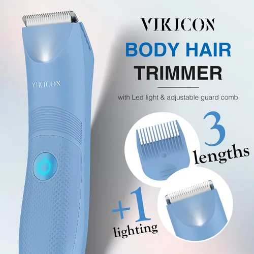 Miniatura 3 de VIKICON Recortadora de bikini para mujeres: Afeitadora eléctrica indolora para púbico/piernas con luz, cuchilla hipoalergénica de cerámica, Azul