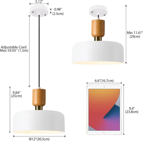 Miniatura 3 de TeHenoo Lámpara colgante moderna, 12 pulgadas, con acento de madera natural y latón, lámpara colgante simple ajustable para isla de cocina, comedor