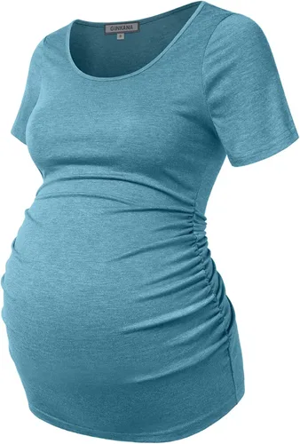 Miniatura 171 de GINKANA Blusas de maternidad de manga corta, diseño floral, fruncido, casual, para mamá, para embarazo