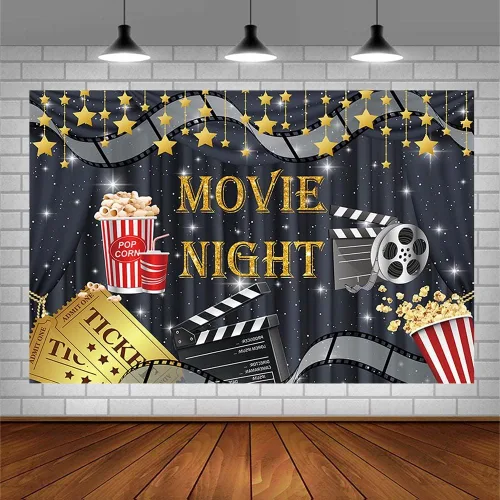 Miniatura 3 de Sendy Telón de fondo de noche de cine de 7 x 5 pies, decoración de fiesta de cumpleaños, ceremonia de entrega de premios, centelleante, estrella