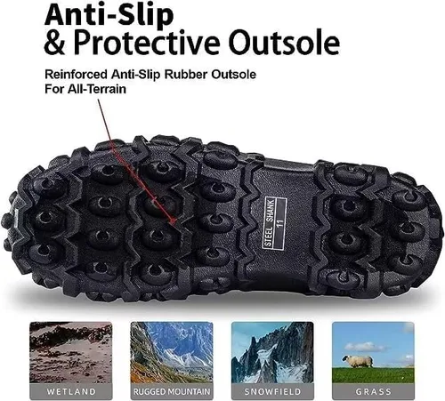 Miniatura 5 de DRYCODE Botas de goma para hombre para todas las estaciones, botas de lluvia impermeables con vástago de acero, de neopreno de 0.197in