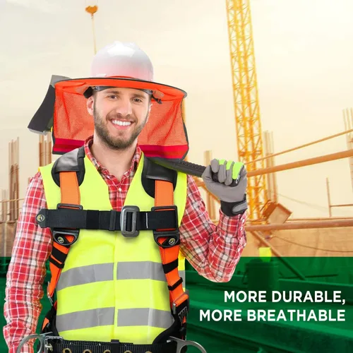 Miniatura 6 de WOLF Industrial Products Sombrero Duro de Alta Visibilidad Naranja Reflectante de Ala Completa con Visera de Malla y Protección para el Cuello