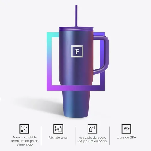 Miniatura 5 de IRON °FLASK Co-Pilot - Vaso aislante de 40 onzas con pajita y tapas abatibles - Botella con portavasos para bebidas frías o calientes - A prueba