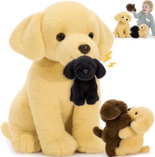 Miniatura 16 de Tezituor Juego de 5 Animales de Peluche de Cordero, Peluche Grande de Oveja Mamá de 20 Pulgadas con 4 Lindos Bebés Cordero, Almohada de Felpa