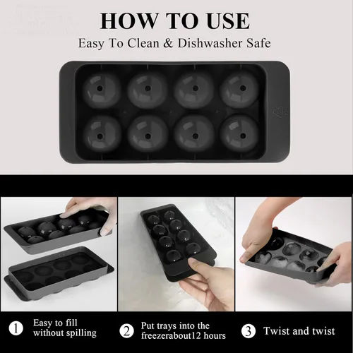 Miniatura 5 de Whiskey Ice Cubes Mold,2 x 8 PCS x 1.8 inch Whiskey Ice Cubes,Circle Ice Cube Tray with Lid and Bin,Sphere Ice Ball Maker Mold,Round Ice Cube Mold